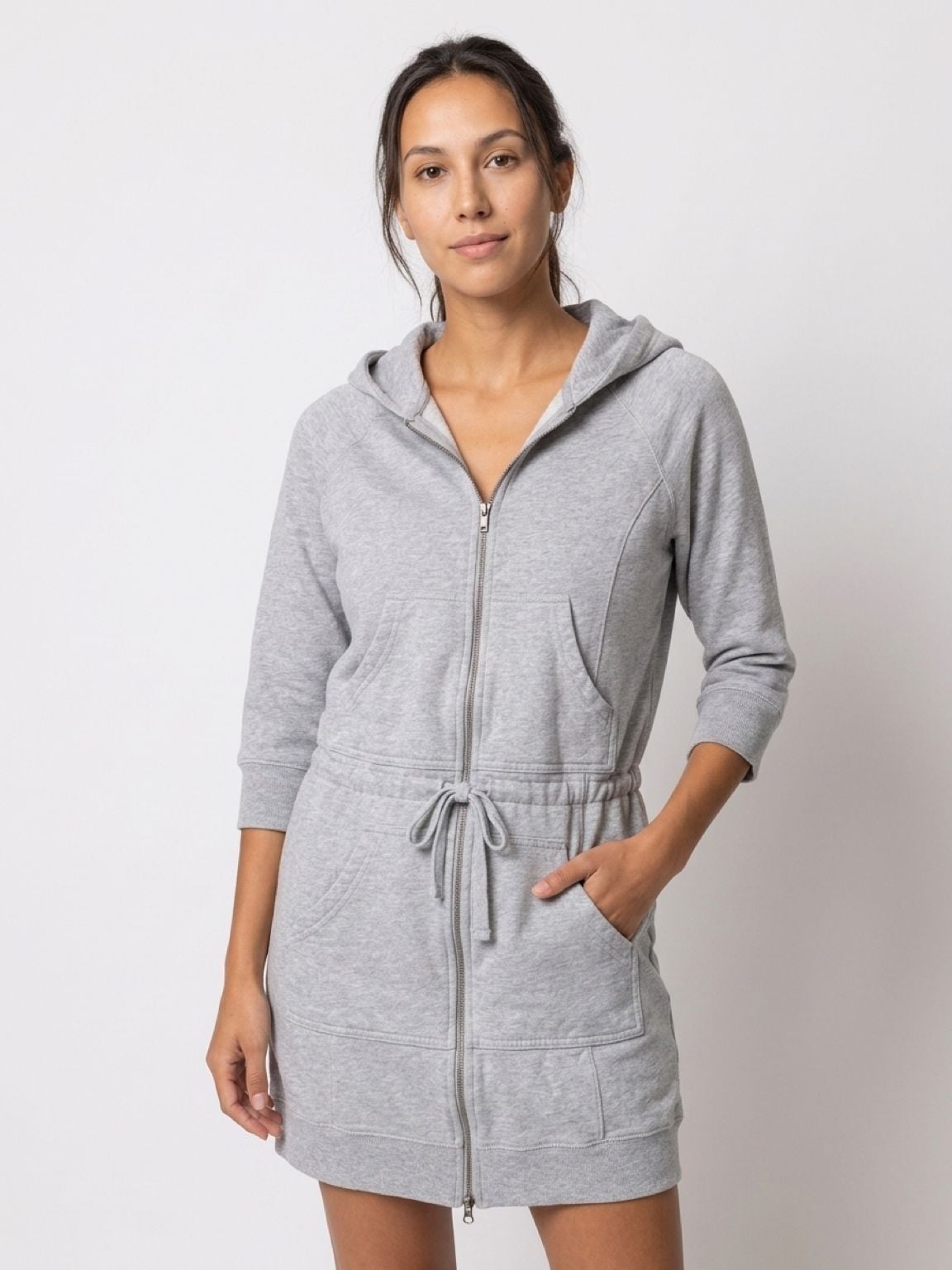 Norma Kamali Women's Size M Gray Zip-Up Hoodie Sweatshirt Dress